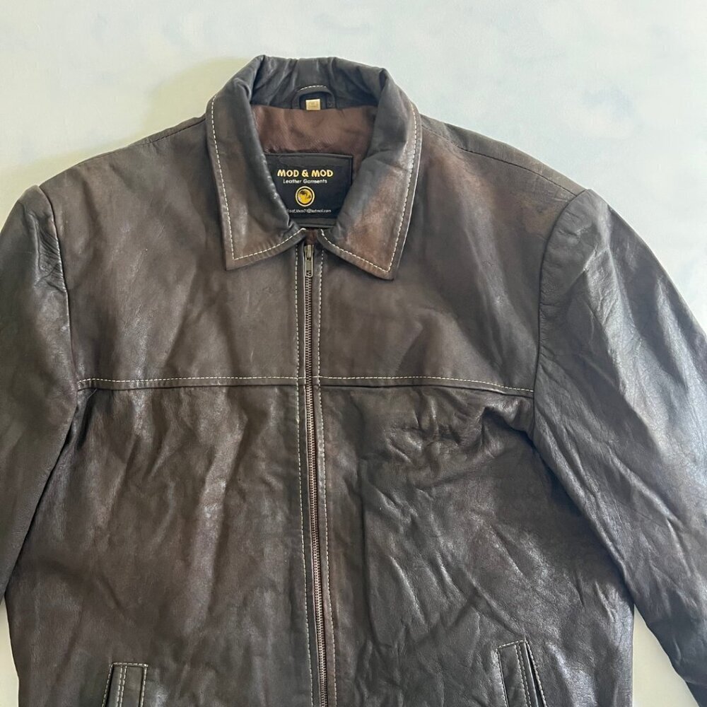 Mod & Mod Brown Leather Car Coat - Picture 3 of 8